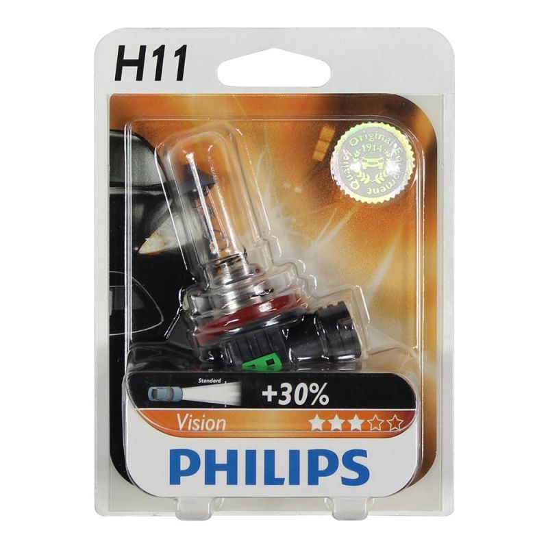 Philips Vision H11 12V 55W Halogen Bulb – 3200K, +30% Brightness, Single