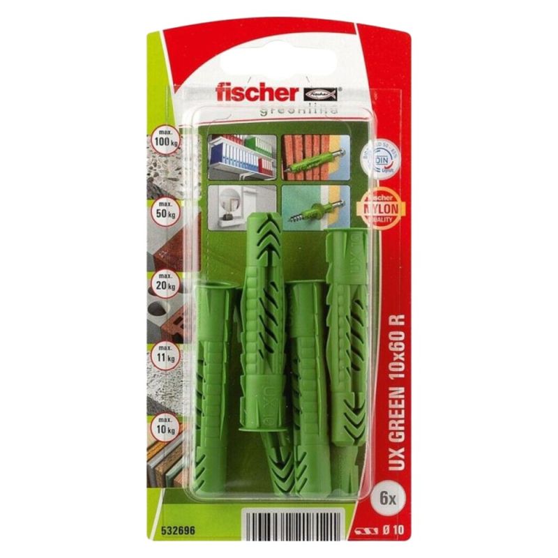 fischer Universal plug UX Green 10 x 60 R with rim SBcard