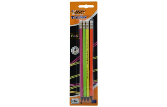 Bic Evolution Neon Pencils 5 Pack With Rubbers Eraser School Stationary Supplies 
